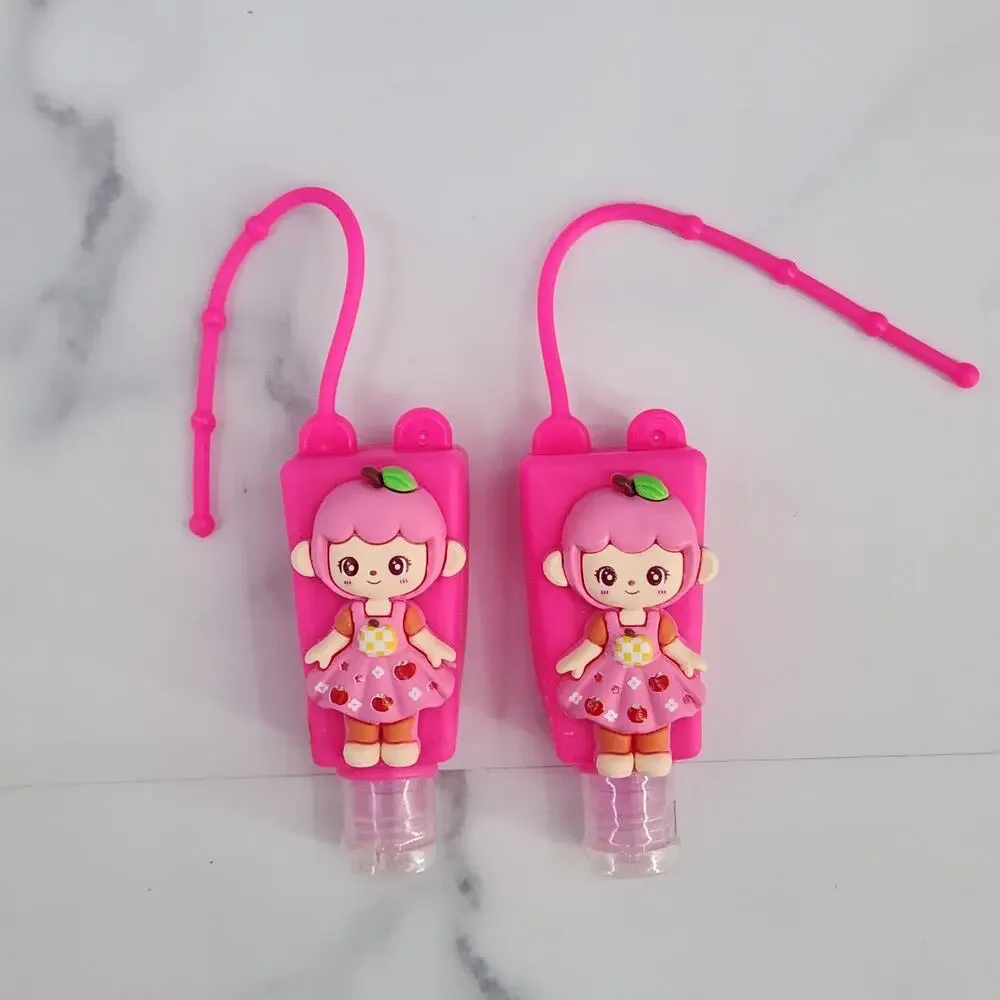 2 EMPTY Kids Refillable Containers Pink Doll Character Holder & adjustable Strap